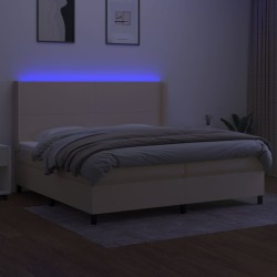 Boxspringbett mit Matratze & LED Creme 200x200 cm Stoff