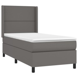 Boxspringbett mit Matratze & LED Grau 90x190 cm Kunstleder