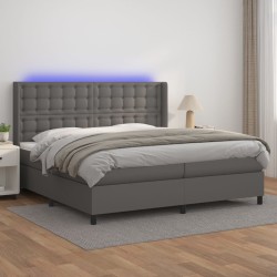 Boxspringbett mit Matratze & LED Grau 200x200 cm Kunstleder