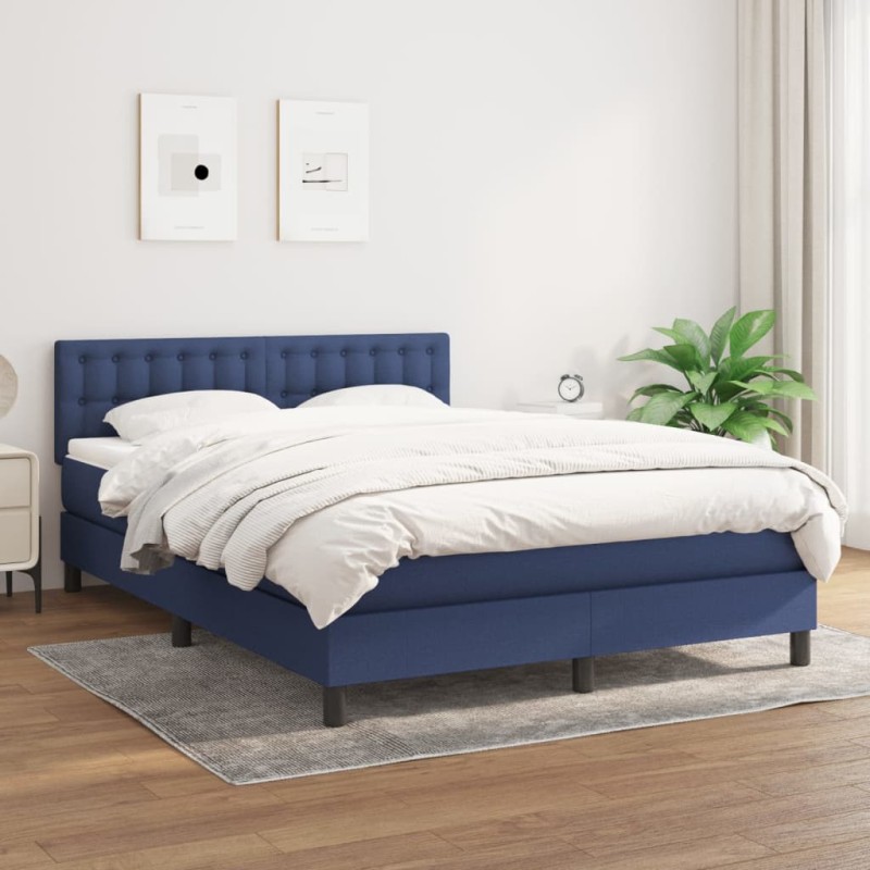 Boxspringbett mit Matratze Blau 140x190 cm Stoff