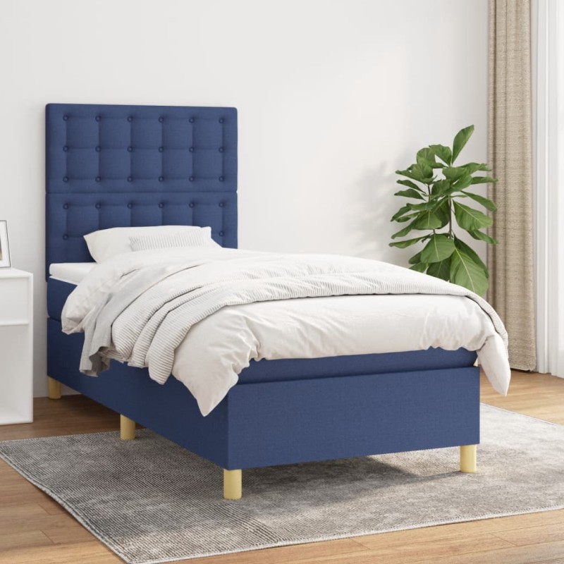 Boxspringbett mit Matratze Blau 90x190 cm Stoff