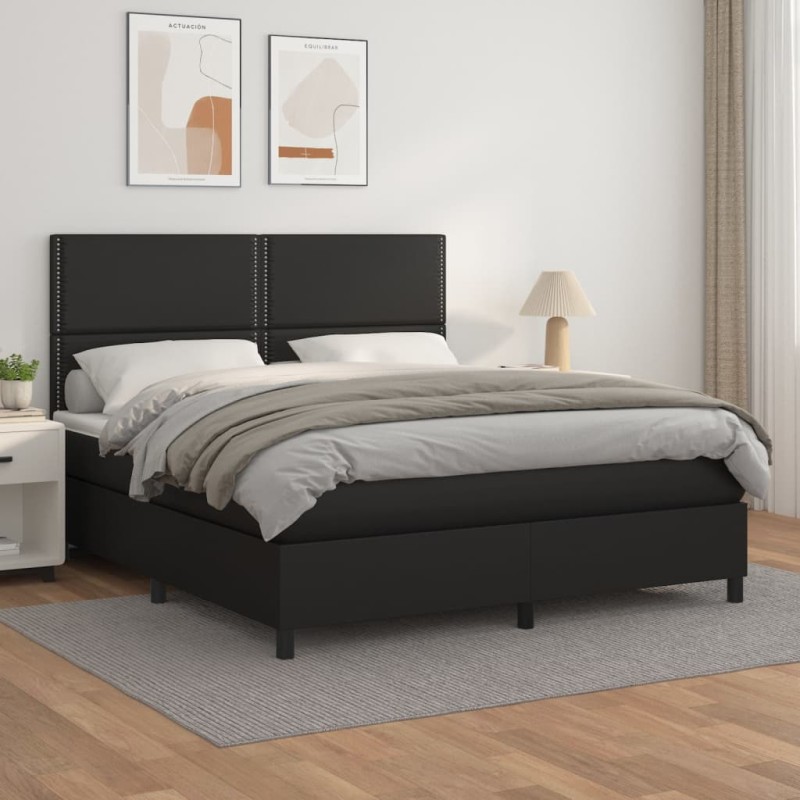 Boxspringbett mit Matratze Schwarz 160x200 cm Kunstleder