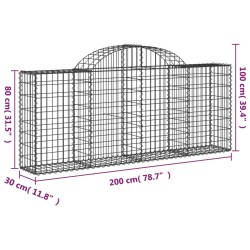 Gabionen mit Hochbogen 12 Stk. 200x30x80/100cm Verzinktes Eisen