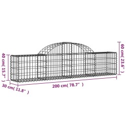 Gabionen mit Hochbogen 14 Stk. 200x30x40/60 cm Verzinktes Eisen