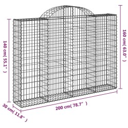 Gabionen mit Hochbogen 5 Stk. 200x30x140/160cm Verzinktes Eisen