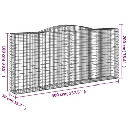 Gabionen mit Hochbogen 3 Stk. 400x50x180/200cm Verzinktes Eisen