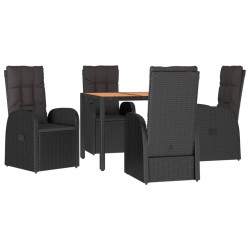 5-tlg. Garten-Essgruppe mit Kissen Schwarz Poly Rattan