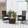 3-tlg. Garten-Lounge-Set Schwarz Poly Rattan Massivholz Akazie