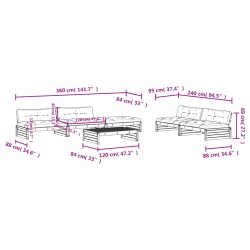 6-tlg. Garten-Lounge-Set mit Kissen Grau Massivholz