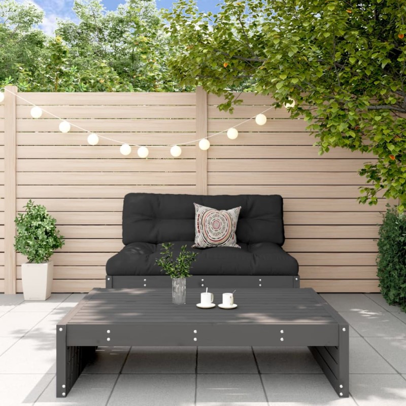 2-tlg. Garten-Lounge-Set mit Kissen Grau Massivholz