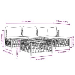 5-tlg. Garten-Lounge-Set mit Kissen Weiß Stahl