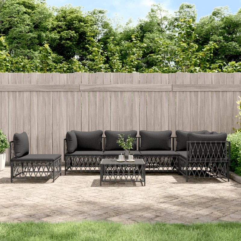 7-tlg. Garten-Lounge-Set mit Kissen Anthrazit Stahl