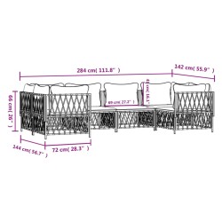 6-tlg. Garten-Lounge-Set mit Kissen Weiß Stahl