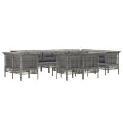 13-tlg. Garten-Lounge-Set mit Kissen Grau Poly Rattan