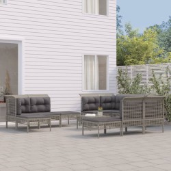 11-tlg. Garten-Lounge-Set mit Kissen Grau Poly Rattan