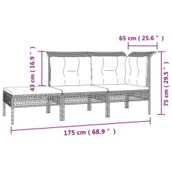 11-tlg. Garten-Lounge-Set mit Kissen Grau Poly Rattan