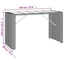 7-tlg. Gartenbar-Set mit Kissen Grau Poly Rattan