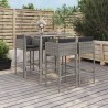 5-tlg. Gartenbar-Set mit Kissen Grau Poly Rattan