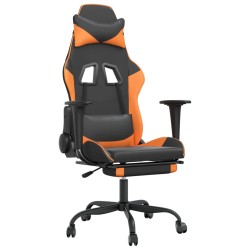 Gaming-Stuhl mit Fußstütze Schwarz und Orange Kunstleder