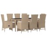 9-tlg. Garten-Essgruppe mit Kissen Beige Poly Rattan