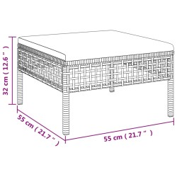 3-tlg. Garten-Lounge-Set mit Kissen Grau Poly Rattan