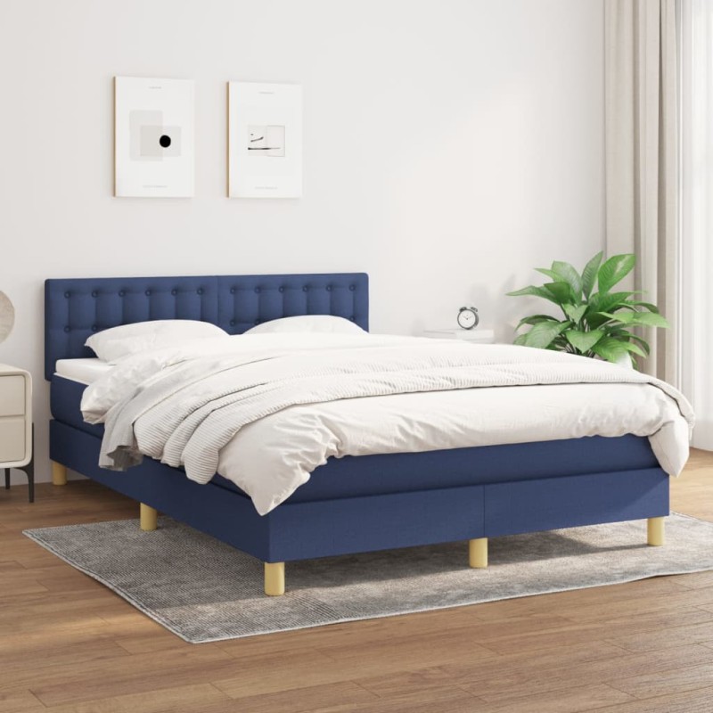 Boxspringbett mit Matratze Blau 140x200 cm Stoff