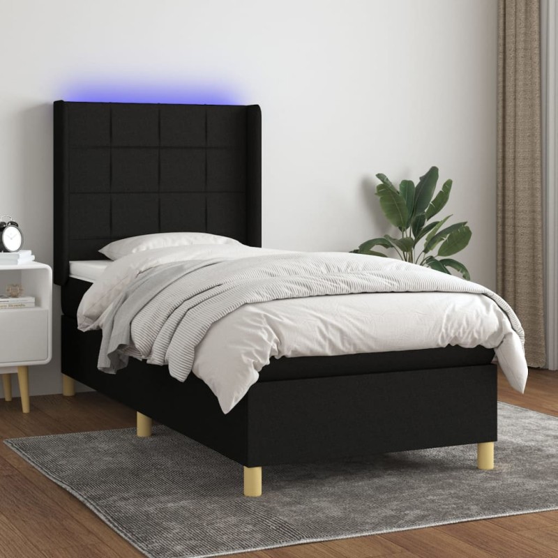 Boxspringbett mit Matratze & LED Schwarz 100x200 cm Stoff