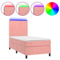 Boxspringbett mit Matratze & LED Rosa 90x190 cm Samt