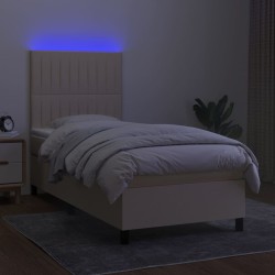 Boxspringbett mit Matratze & LED Creme 100x200 cm Stoff