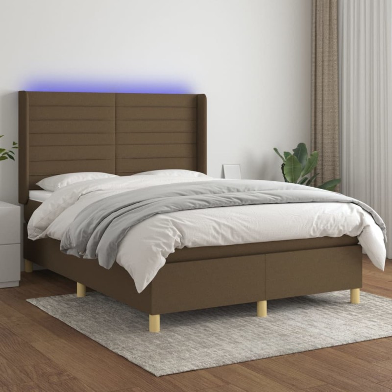 Boxspringbett mit Matratze & LED Dunkelbraun 140x190 cm Stoff