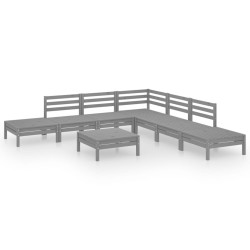 8-tlg. Garten-Lounge-Set Massivholz Kiefer Grau