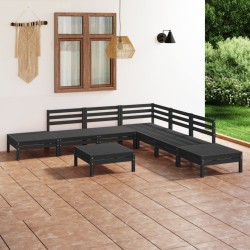 8-tlg. Garten-Lounge-Set Massivholz Kiefer Schwarz