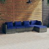 5-tlg. Garten-Lounge-Set mit Kissen Poly Rattan Grau