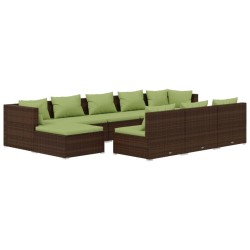 10-tlg. Garten-Lounge-Set mit Kissen Braun Poly Rattan