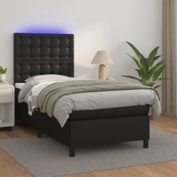 Boxspringbett mit Matratze & LED Schwarz 80x200 cm Kunstleder