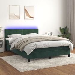 Boxspringbett mit Matratze & LED Dunkelgrün 140x190 cm Samt