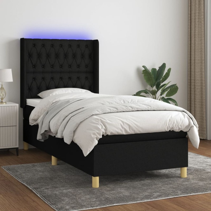 Boxspringbett mit Matratze & LED Schwarz 90x190 cm Stoff