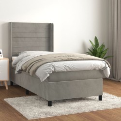 Boxspringbett mit Matratze Hellgrau 90x190 cm Samt