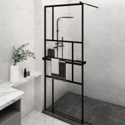 Duschwand mit Ablage für Walk-In-Dusche Schwarz 80x195 cm ESG