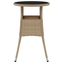 Gartentisch Ø60x75 cm Hartglas und Poly Rattan Beige