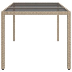 Gartentisch 150x90x75 cm Gehärtetes Glas Poly Rattan Beige