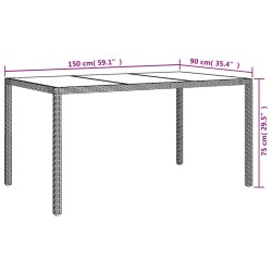 Gartentisch 150x90x75 cm Gehärtetes Glas Poly Rattan Beige