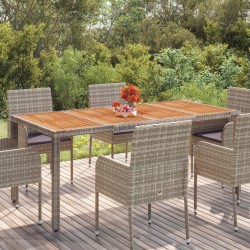 Gartentisch mit Holzplatte Grau 190x90x75 cm Poly Rattan