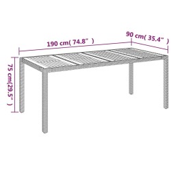 Gartentisch mit Holzplatte Grau 190x90x75 cm Poly Rattan