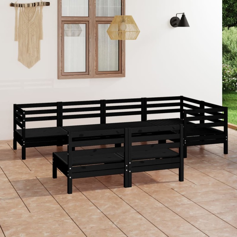 7-tlg. Garten-Lounge-Set Massivholz Kiefer Schwarz