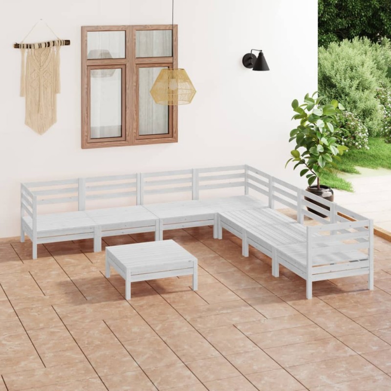 8-tlg. Garten-Lounge-Set Massivholz Kiefer Weiß