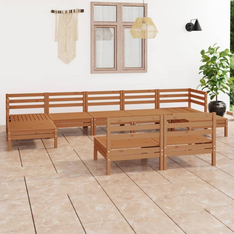 9-tlg. Garten-Lounge-Set Honigbraun Massivholz Kiefer