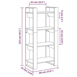 Bücherregal/Raumteiler Grau 60x35x125 cm Massivholz