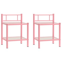 Nachttische 2 Stk. Rosa Transparent Metall und Glas