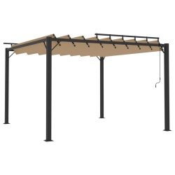 Pergola mit Lamellendach 3x3 m Taupe Stoff und Aluminium